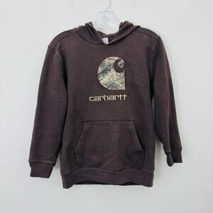Carhartt Brown Camo Logo Pullover Hoodie Boys Size M